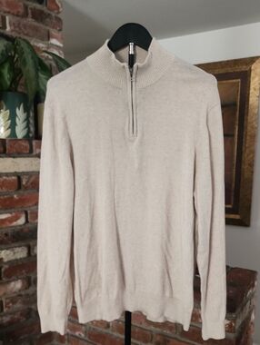 Bonobos Men’s Half Zip Sweater Large Beige Neutral Minimal Classic Pullover